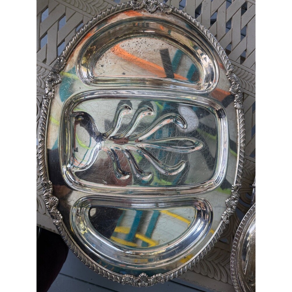 Vintage EPCA Bristol by Poole 86 Silver Plated Oval 3 Part Platter Tray Meat
